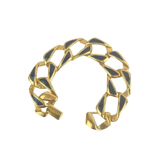 Vintage Napier 7" Gold Tone Link Bracelet With Black Enamel Accents - Picture 3 of 5